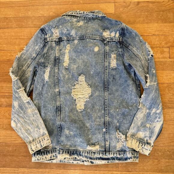Fantastic Fawn blue white distressed denim jacket size large L 
b15 - Picture 6 of 10